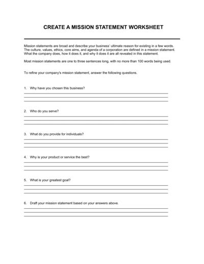 Worksheet Create A Mission Statement Template Business In A Box