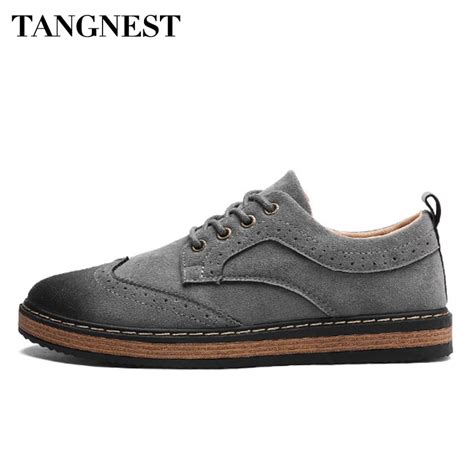 Tangnest High Quality Men Casual Shoes Carved Flock Leather Brogue