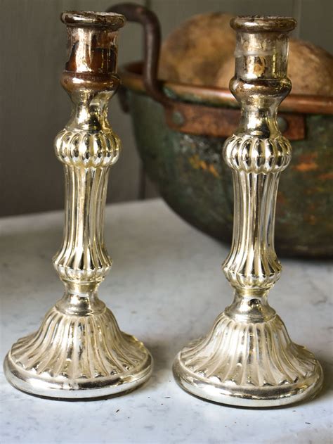 Pair Of Late 19th Century French Mercury Glass Candlesticks Chez Pluie