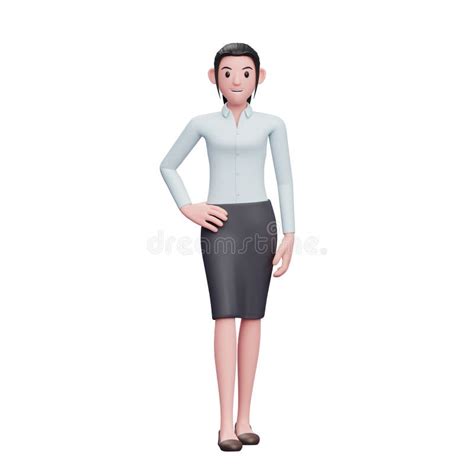 3d Cute Business Woman Hand On Waist And Legs Crossed Wear Skirts And