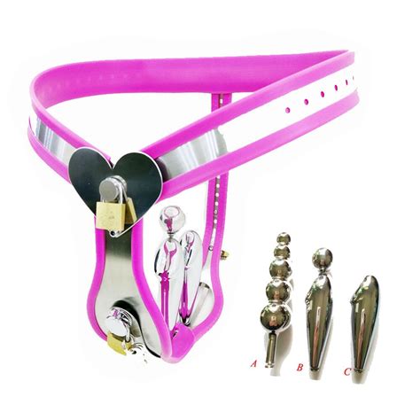 Female Stainless Steel Heart Type Chastity Belt Anal Plug Underwear