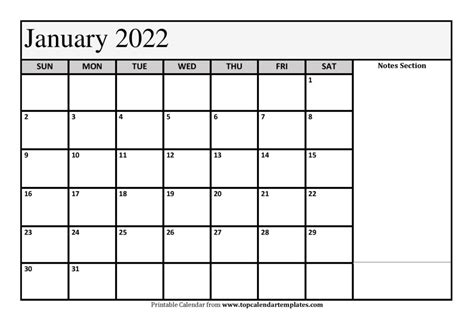 Printable January 2022 Calendar Template Pdf Word Excel