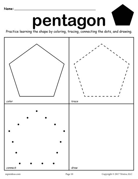 FREE Pentagon Shape Worksheet Color Trace Connect Draw Shape