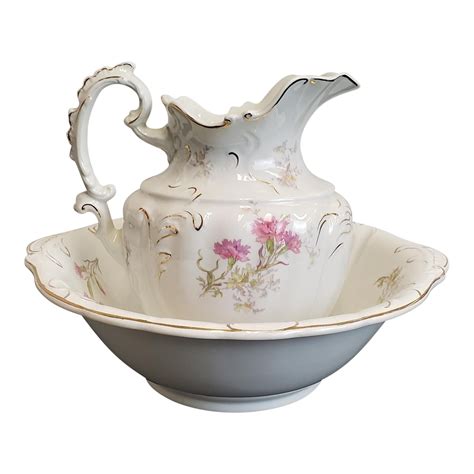Antique Victorian Porcelain Wash Bowl Pitcher And Basin Set ~ Johnson