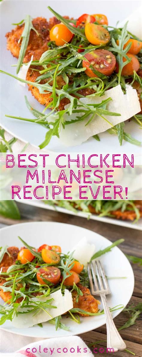 To serve, transfer chicken to a plate and top with arugula salad, shaved parmesan, and a. Chicken Milanese | Coley Cooks...