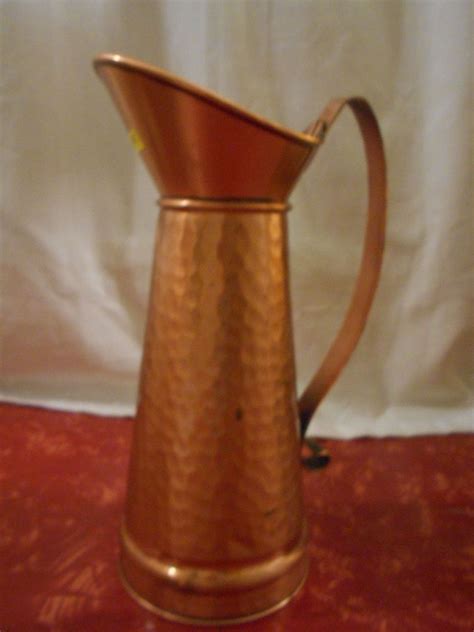 Gregorian Solid Copper Pitcher Hammered Copper Mid Century Usa Hand