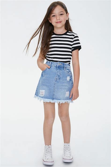 Girls Frayed Denim Skirt Kids Forever 21 In 2021 Tween Fashion