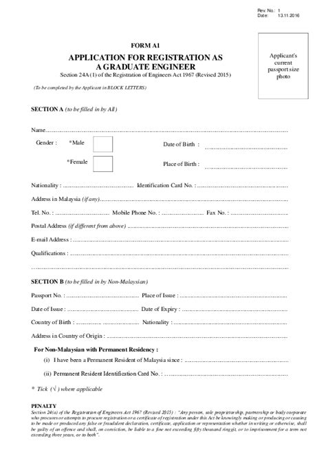 Pdf Form A1 Application For Registration As A Graduate Engineer