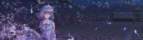 Aqua Hair Cherry Blossoms Dress Dualscreen Flowers Hat Kujira Kousen