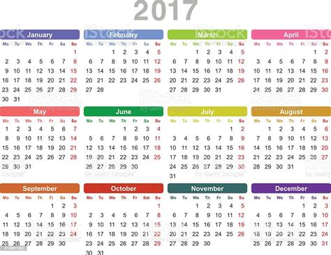 Year 2017 Annual Calendar Stock Illustration Download Image Now Istock