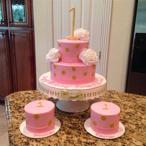 Pink And Gold Majestic First Birthday Cake And Matching Smash Cakes
