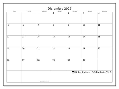 Calendario Diciembre De 2022 Para Imprimir “53ld” Michel Zbinden Es