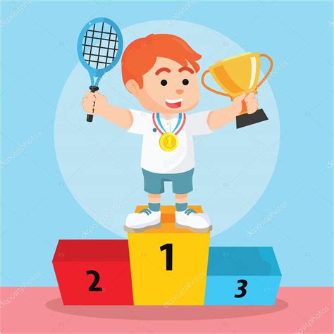 Encuentra ilustraciones relacionadas con sadnes stres boy. Jugador de tenis chico ganó la medalla y el trofeo vector ...