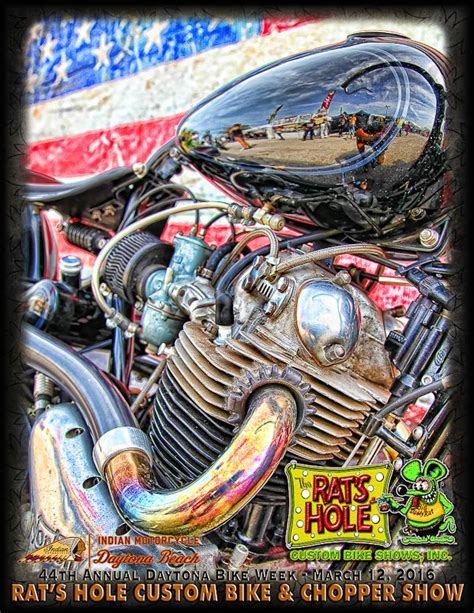 An Old Motorcycle With The Words Rats Hole Custom Bike And Chopper