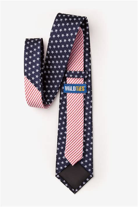 Navy Blue Microfiber Stars And Stripes Extra Long Tie