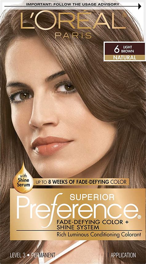 Loreal Paris Superior Preference Fade Defying Shine Permanent Hair Color 6 Light Brown Pack