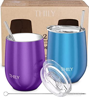 Stainless Steel Stemless Wine Glasses Thily Pack Vacuum Insulated