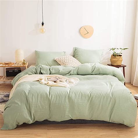 3 Pieces Sage Green Duvet Cover Set Sea Green Bedding 100 Washed Microfiber Solid Color Quilt