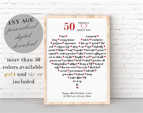50 Reasons We Love You 50th Birthday Present 50th Birthday Etsy