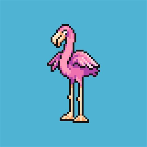 Fully Editable Pixel Art Vector Illustration Pink Flamingo For Game