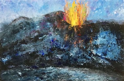 Volcano Painting Original Art Oil Texture Landscape Painting Etsy