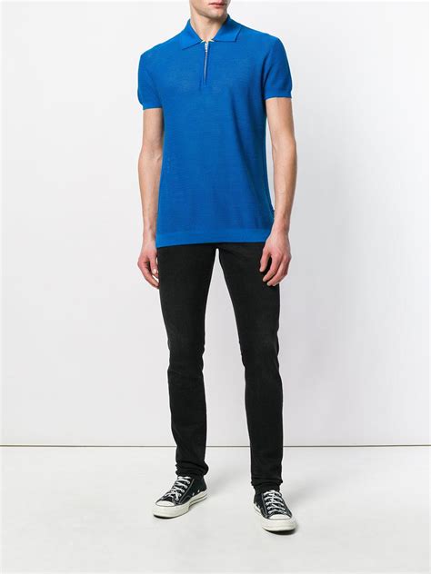 Diesel Cotton Zip Front Polo Shirt In Blue For Men Lyst