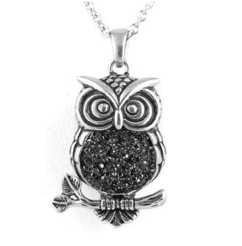 Mid Nighter Owl Black Crystals Necklace Rebelsmarket