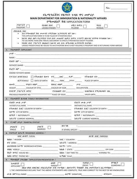 Ethiopian Passport Application Form Pdf