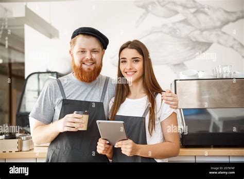 Coffee Business Concept Portrait Of Small Business Partners Standing
