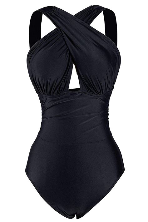 Women S Deep Feelings Cross One Piece Swimsuit Solid Black Bathing Suit Co12iceiknl Size Small