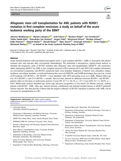 Pdf Allogeneic Stem Cell Transplantation For Aml Patients With Runx1