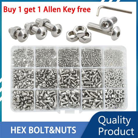 Hex Bolts And Nuts Set Stainless Steel Hexagon Button Round Head Allen