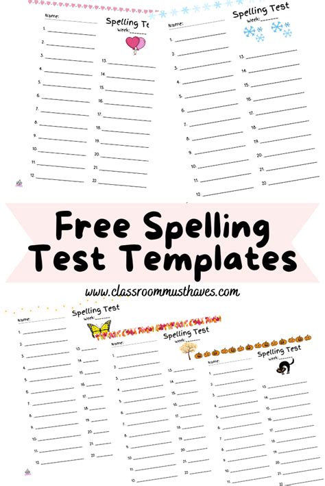 Free Spelling Test Templates Classroom Must Haves
