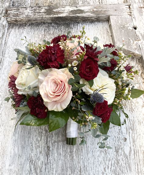 Burgundy, Pink and White Bridal Bouquet | Carnation bridal bouquet ...