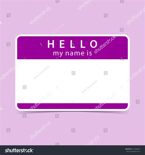 Violet Name Tag Blank Sticker Hello My Name Is Rounded Rectangular Badge With Gray Drop Shadow
