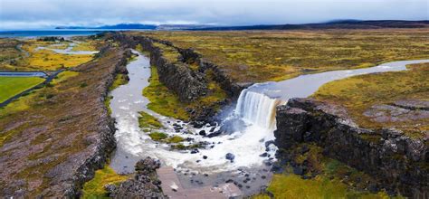 Premium Photo Aerial Panorama Of The Oxarafoss Waterfalls In Iceland