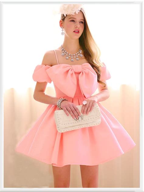 Pink Bow Ruffle Pleated Bow Strap Dress Pink Ball Gown Pretty
