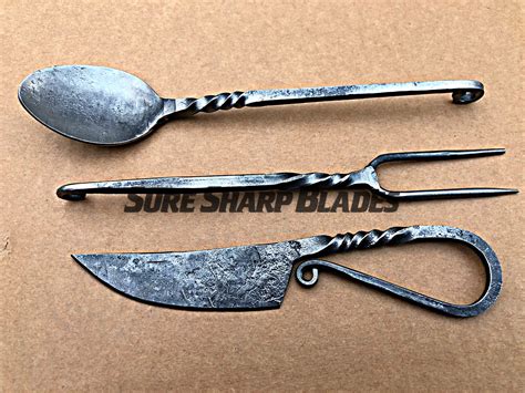 Custom Forged Medieval 1095 High Carbon Steel Cutlery Set Etsy