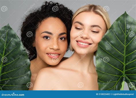 Multiethnic Women With Naked Shoulders Holding Stock Photo Image Of Multicultural Tropical