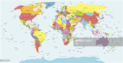World Map With Countries Country And City Names High-Res Vector Graphic ...