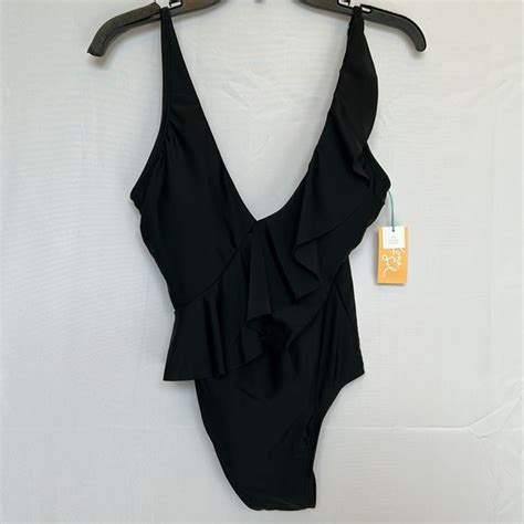 Kona Sol Swim Kona Sol Ruffled Black One Piece Bathing Suit Size