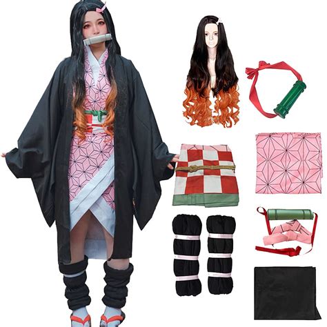 fallinoce with wig demon slayer cosplay costume kamado nezuko tanjirou agatsuma