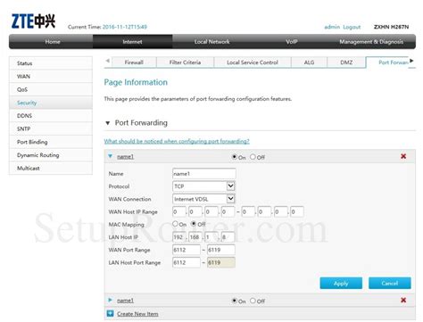 Akses alamat ip 192.168.1.1 melalui browser pada smartphone. ZTE ZXHN H267N Screenshot PortForwardingAdd