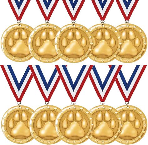 Crown Awards Paw Print Medals Sold In Packs Of 10 2 Shiny Gold Mascot Medals