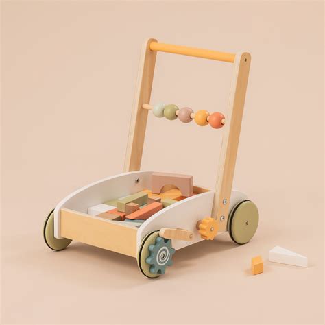 Robud Wooden Baby Push Walker Toy With Blocks Wg189
