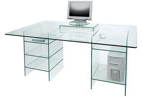 Glass Computer Desk With Shelves Clear Glass Table Minimalist Desk