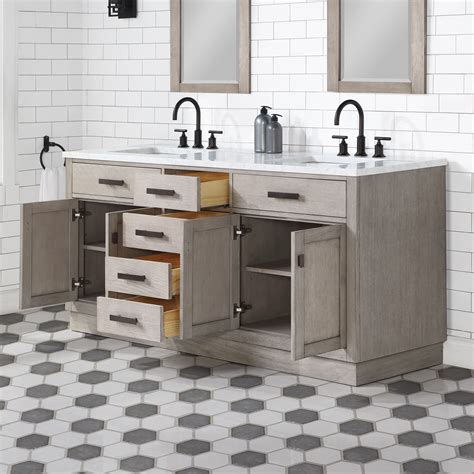 Solid Hardwood 72 Double Bathroom Vanity Distressed Grey Oak Finish