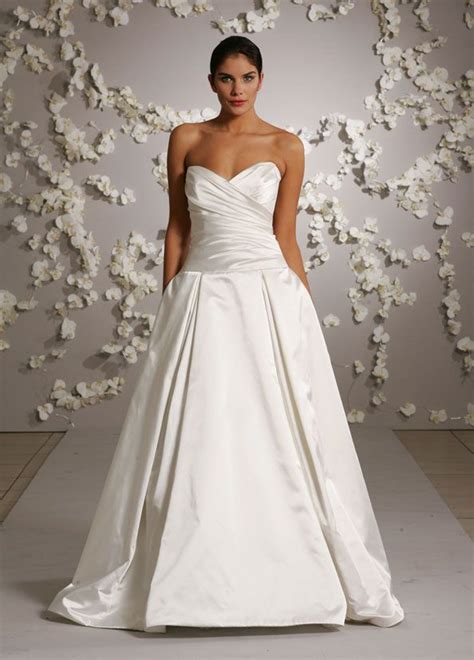 White Silk Faced Satin Formal Bridal Ball Gown Strapless Draped Bodice