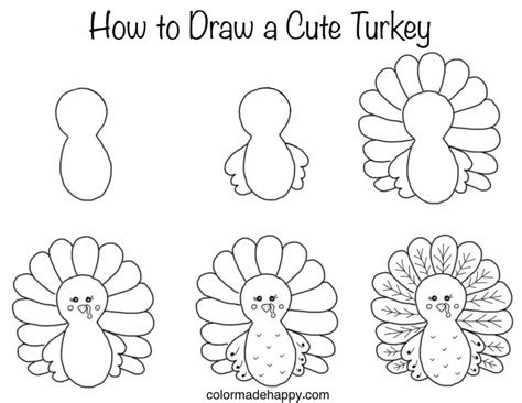 How To Draw A Cute Turkey Color Made Happy