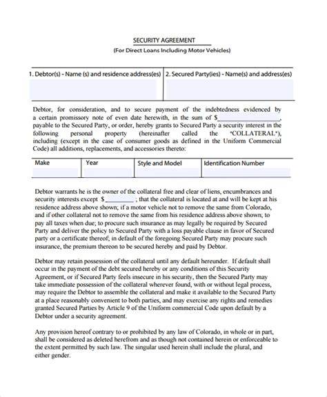 sample commercial security agreement template
